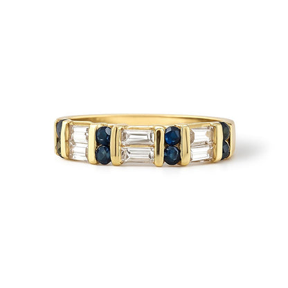 Midnight Sapphires and Bagguette- Cut Yellow Gold Ring