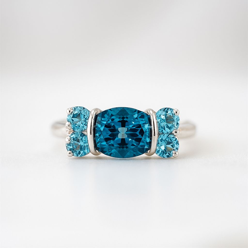 Blue Topaz Oval-Cut White Gold Ring