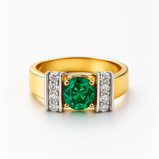 Green Round-Cut Yellow Gold Ring