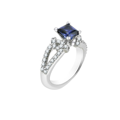 Blue Sapphire Square-Cut White Gold Ring