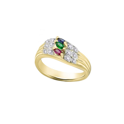Multicolor Trio Marquise-Cut Yellow Gold Ring