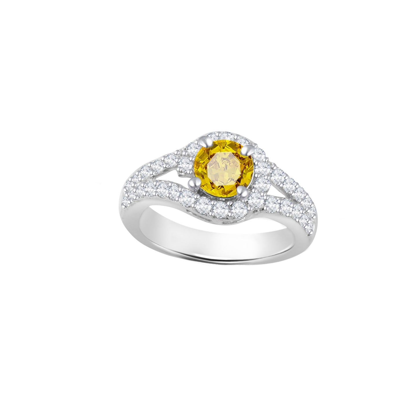 Yellow Round-Cut White Gold Ring