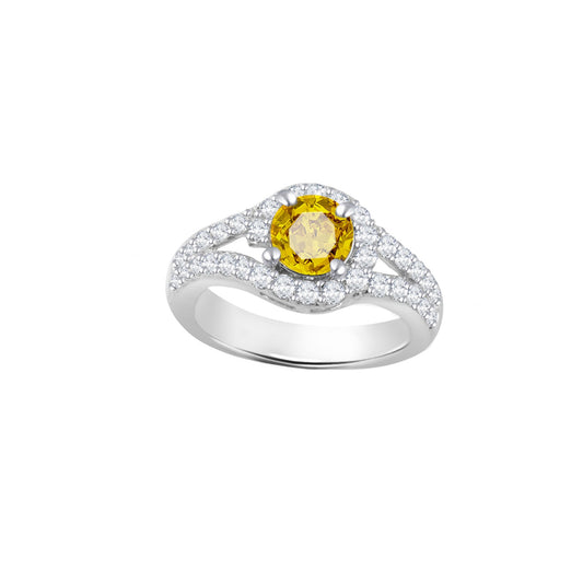 Yellow Round-Cut White Gold Ring