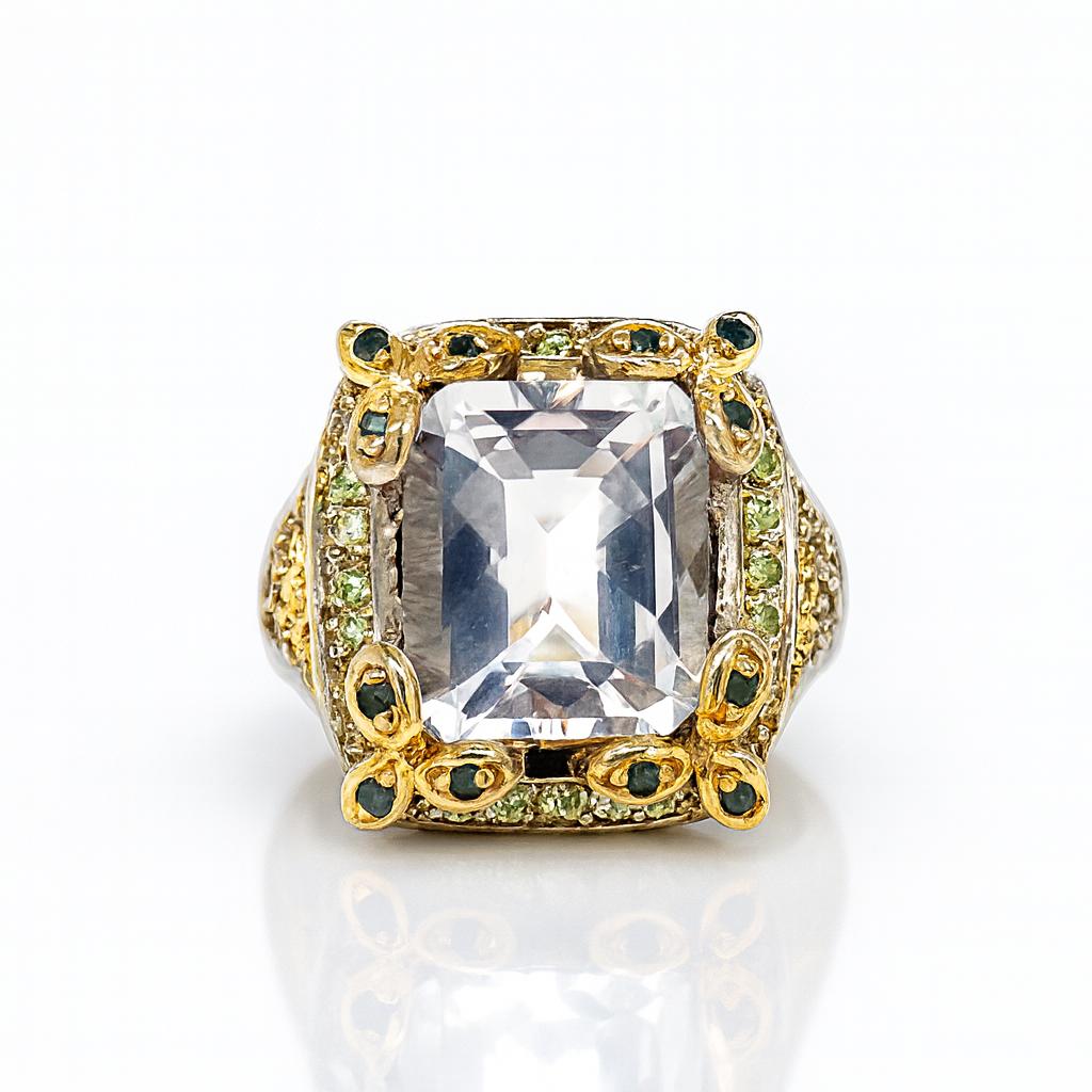 White Emerald-Cut Gemstone White Gold Ring