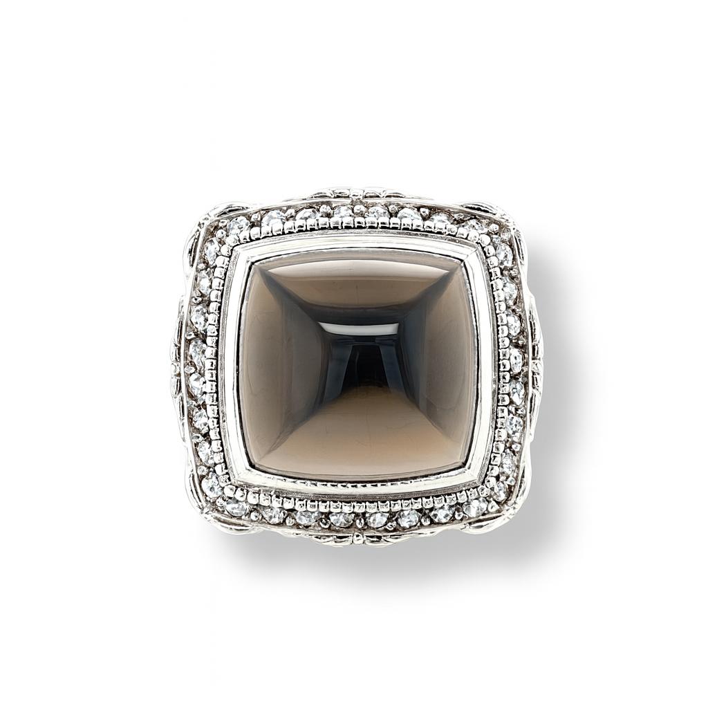 Brown Cushion-Cut Gemstone White Gold Ring