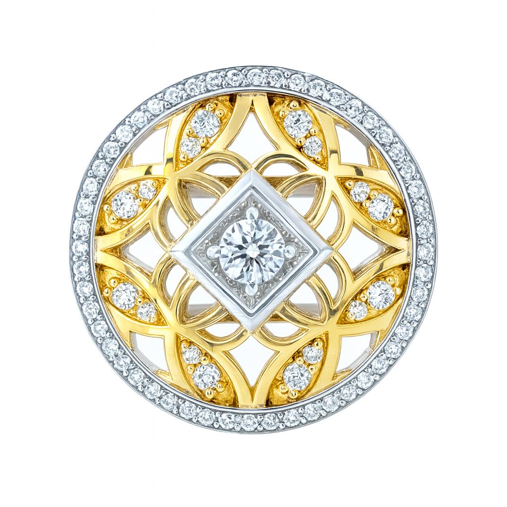 Medallion Style Round-Cut Gemstones White Gold Ring