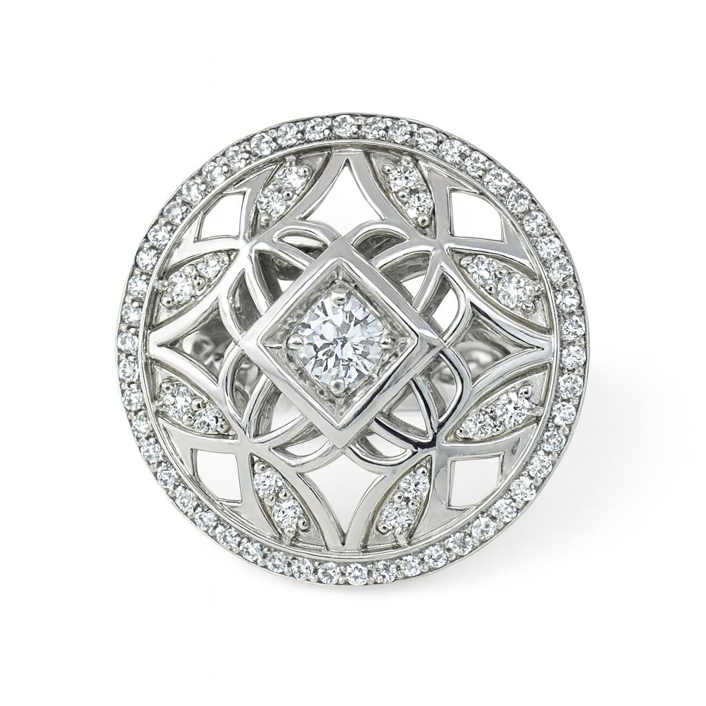 Medallion-Style Round-Cut Gemstones White Gold Ring