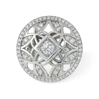Medallion-Style Round-Cut Gemstones White Gold Ring