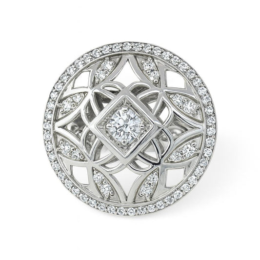 Medallion-Style Round-Cut Gemstones White Gold Ring