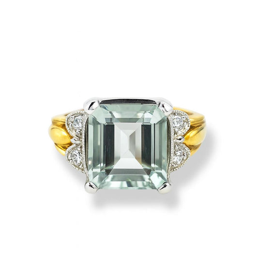 Green Emerald-Cut Gemstone Yellow Gold Ring