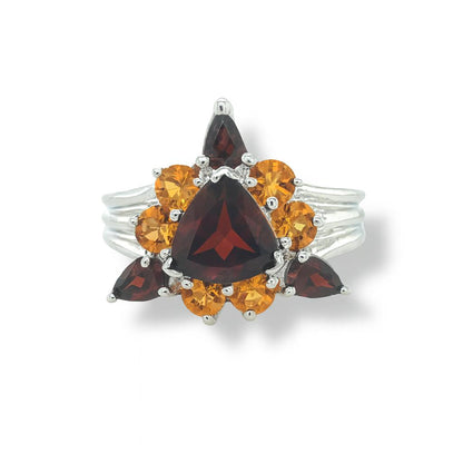 Triangular Deep-Red Gemstone White Gold Ring