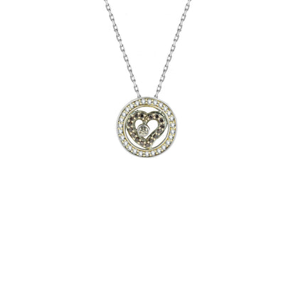 Heart-Style Round-Cut Gemstones White Gold  Pendant