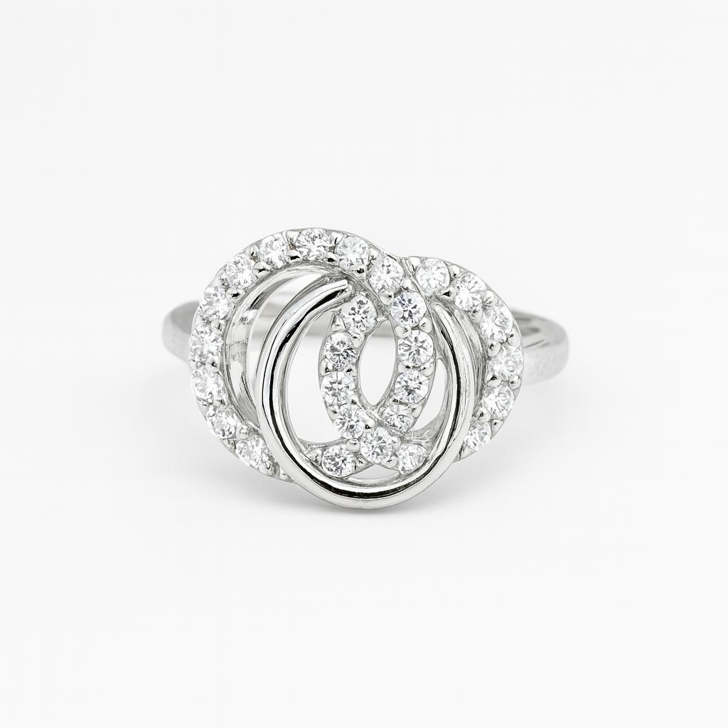 Interlocking Circle Style Round-Cut Gemstones Gold Ring