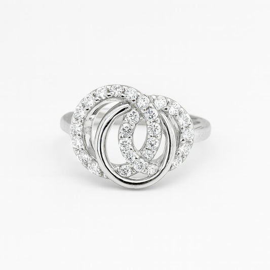 Interlocking Circle Style Round-Cut Gemstones Gold Ring
