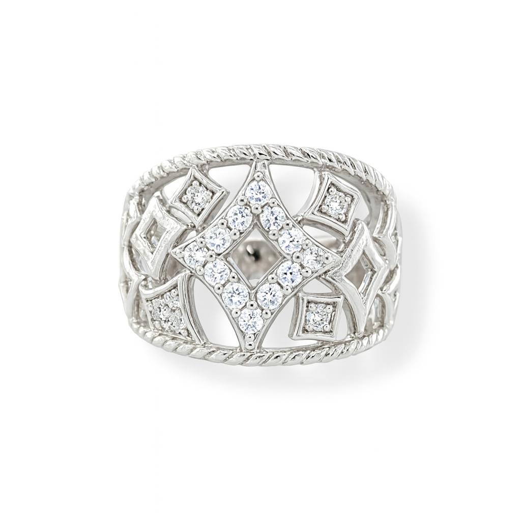 Diamond-Shaped Motif Round-Cut Gold Ring