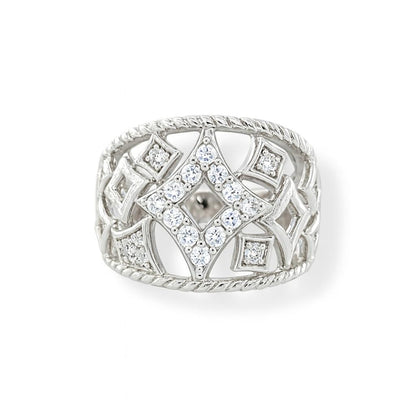 Diamond-Shaped Motif Round-Cut Gold Ring