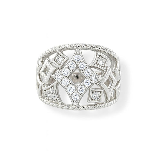 Diamond-Shaped Motif Round-Cut Gold Ring