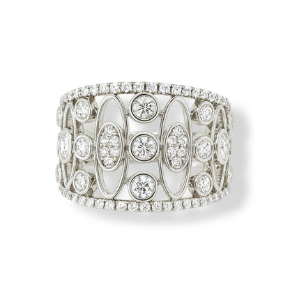 Wide-Band Design Round-Cut Gold Ring