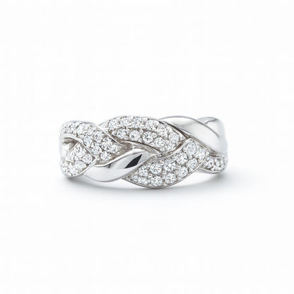 Woven Design Round-Cut Gold Ring