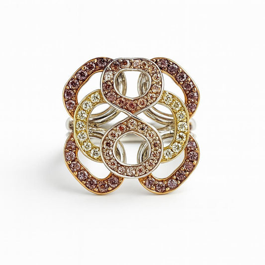 Geometric-Floral Design Round-Cut Gold Ring