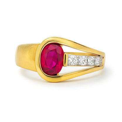Ruby Oval-Cut Gemstone Birthstone Gold Ring