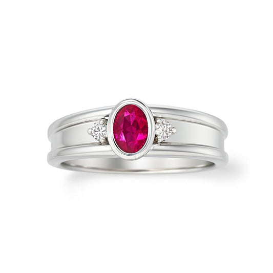 Synthetic Ruby Oval-Cut Birthstone Gold Ring