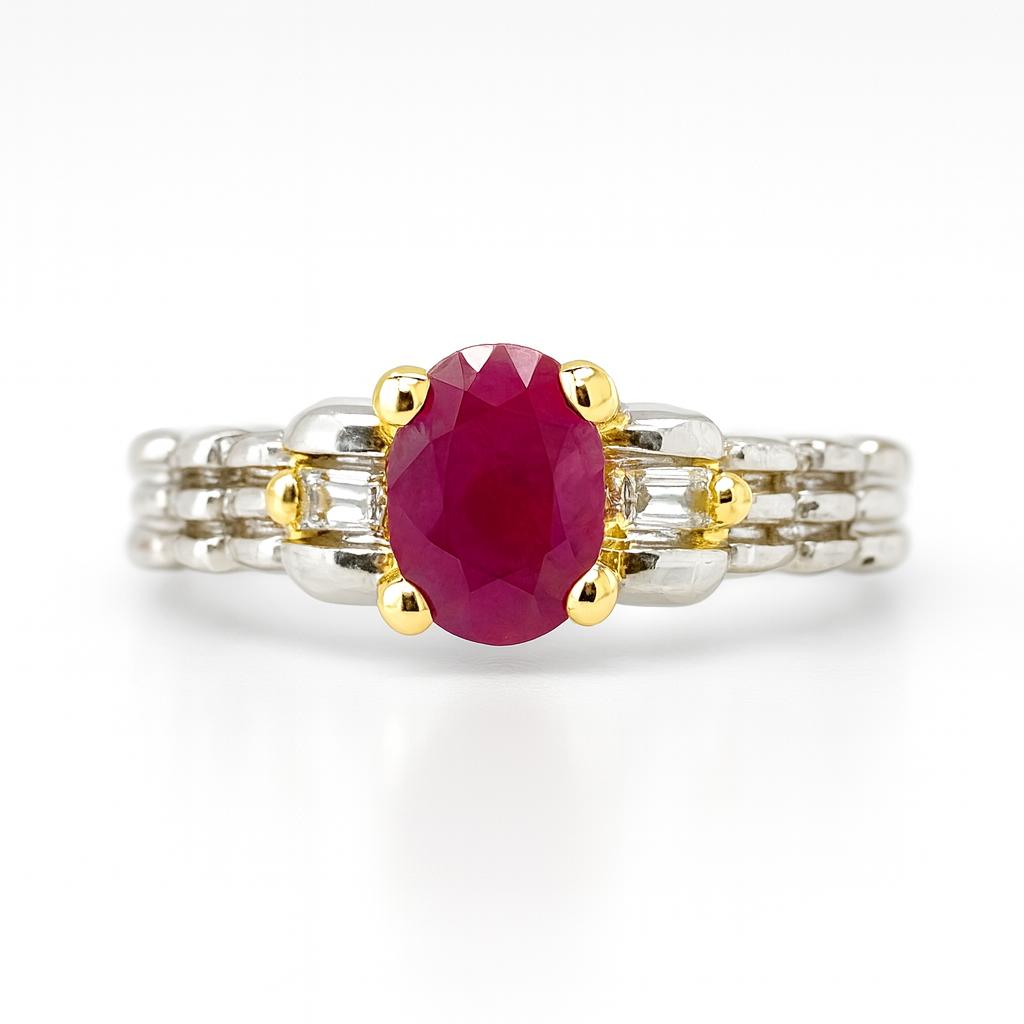 Ruby Oval-Cut Two Tone Birthstone Gold Ring