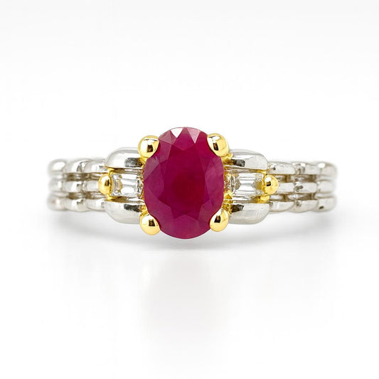 Ruby Oval-Cut Two Tone Birthstone Gold Ring