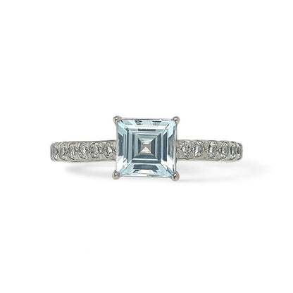 Aquamarine Square-Cut Gemstone Engagement Gold Ring