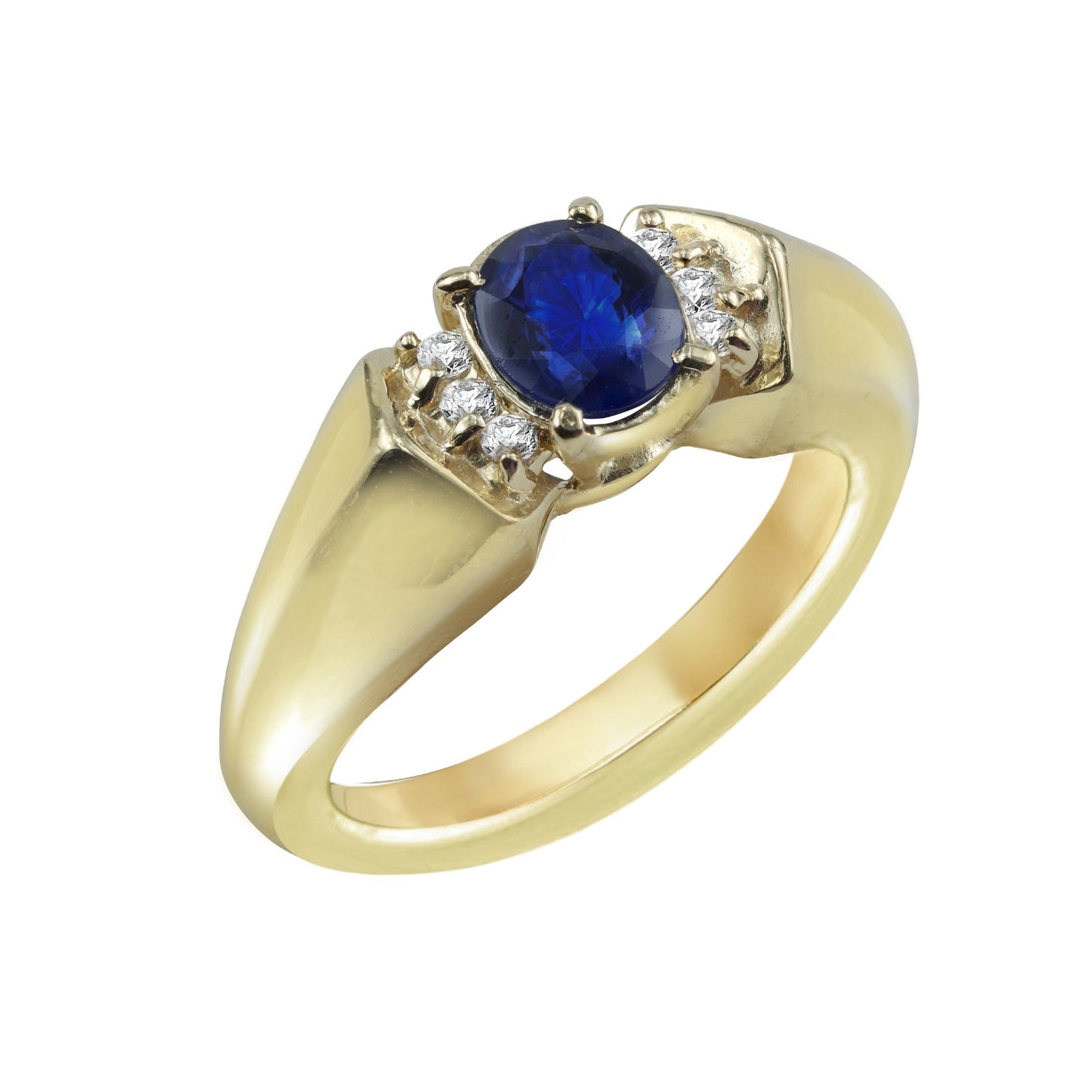 Blue Oval-Cut Gemstone Yellow Gold Ring