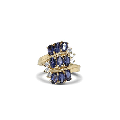 Deep Violet-Blue Oval-Cut Gemstones Yellow Gold Ring