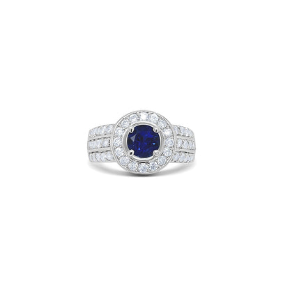 Blue Sapphire Round-Cut Birthstone Gold Ring
