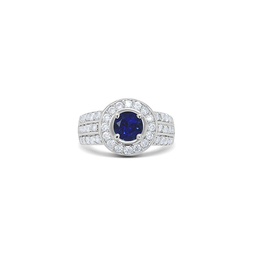 Blue Sapphire Round-Cut Birthstone Gold Ring