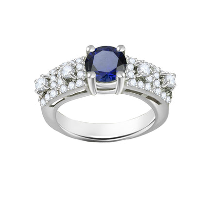 Blue Sapphire Round-Cut Birthstone Gold Ring