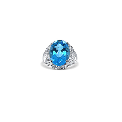 Blue Topaz Oval-Cut Birthstone Gold Ring