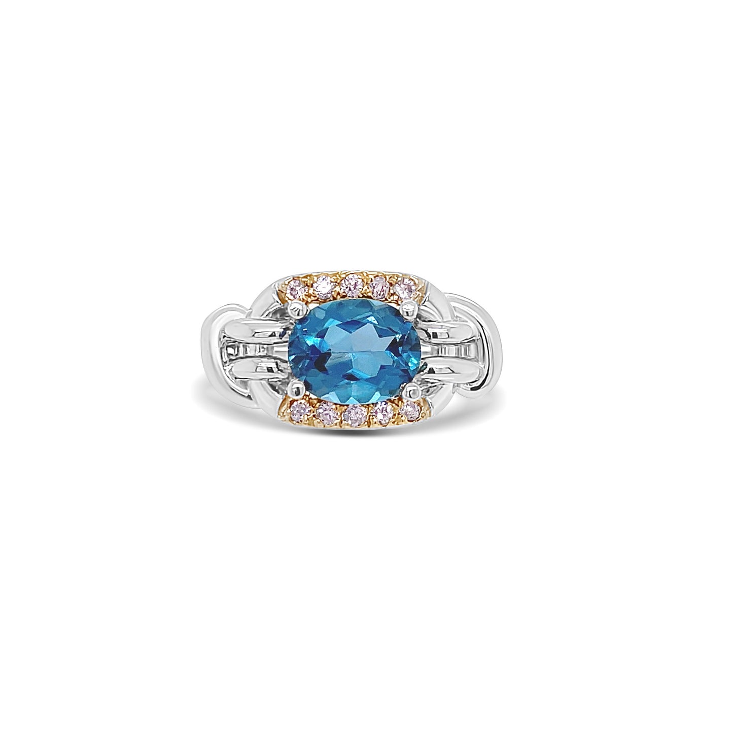 Blue Topaz Oval-Cut Birthstone Gold Ring
