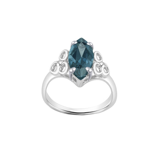Blue Topaz Marquise-Cut Birthstone Gold Ring