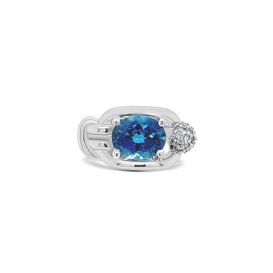 Blue Topaz Oval-Cut Birthstone Gold Ring