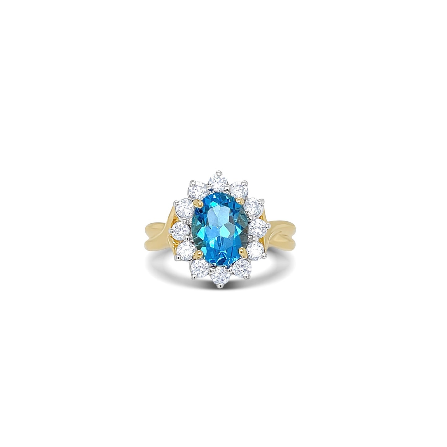 Blue Topaz Oval-Cut Birthstone Gold Ring