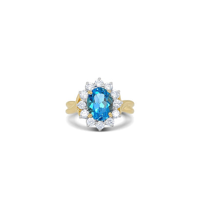 Blue Topaz Oval-Cut Birthstone Gold Ring
