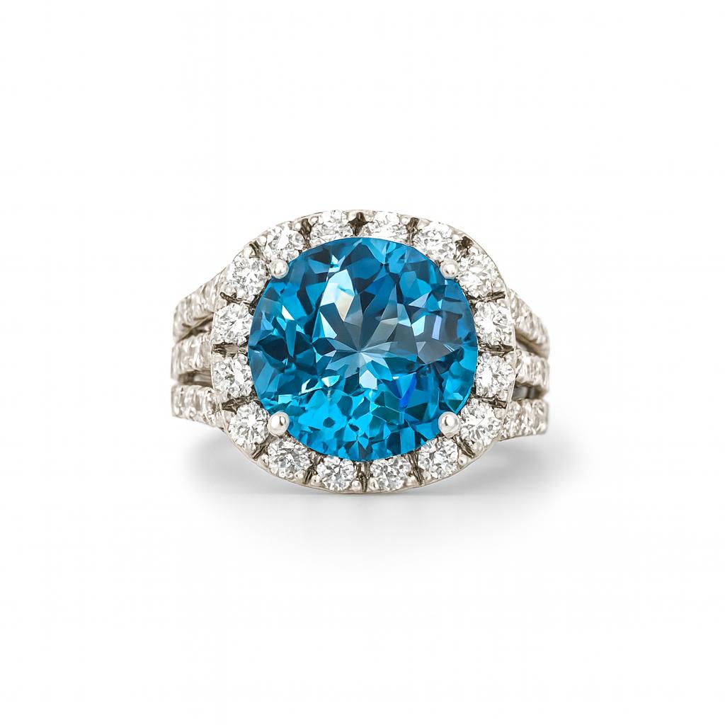 Blue Topaz Round-Cut Birthstone Gold Ring