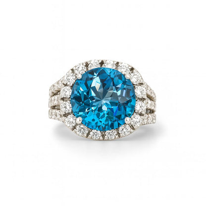 Blue Topaz Round-Cut Birthstone Gold Ring