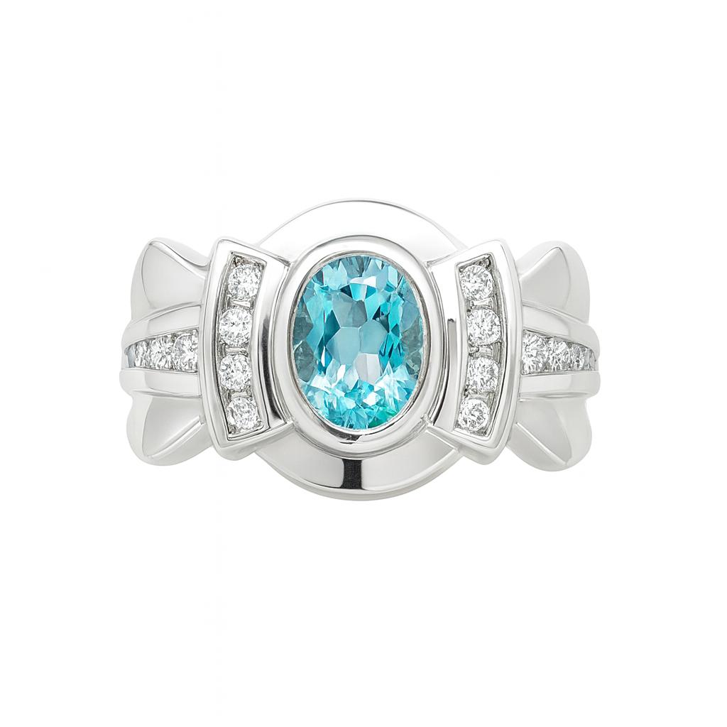 Blue Topaz Oval-Cut Birthstone Gold Ring