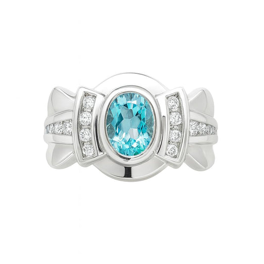 Blue Topaz Oval-Cut Birthstone Gold Ring