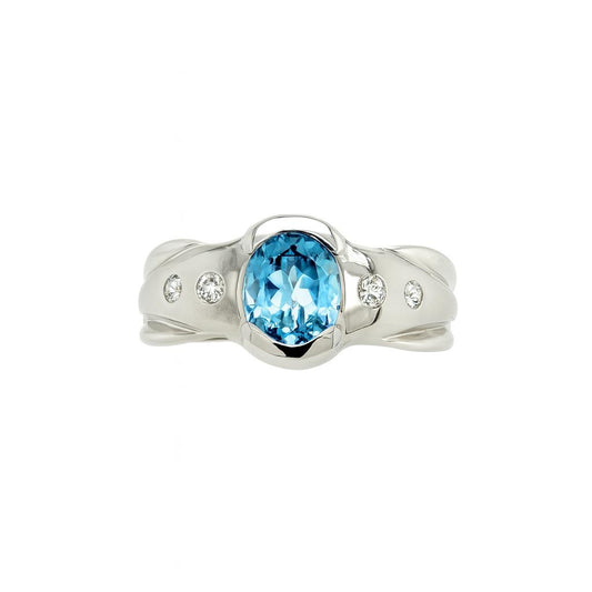 Blue Topaz Oval-Cut Birthstone Gold Ring