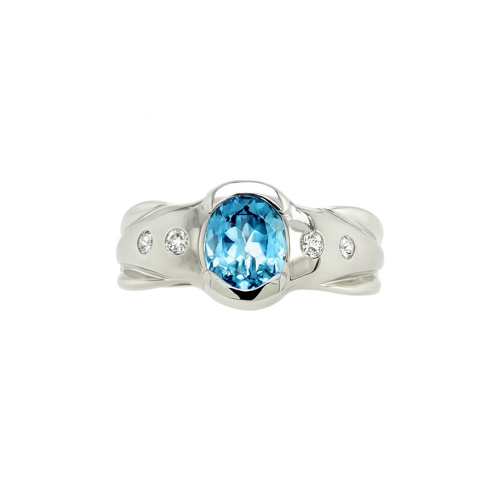 Blue Topaz Oval-Cut Birthstone Gold Ring