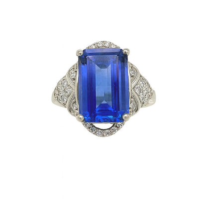 Blue Emerald-Cut Gemstone White Gold Ring