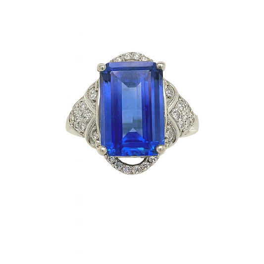 Blue Emerald-Cut Gemstone White Gold Ring