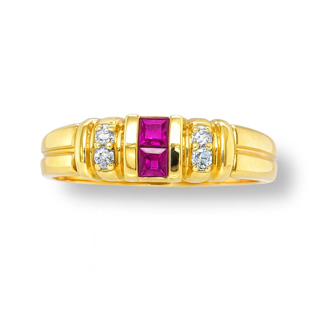 Vibrant Square-Cut Rubies Birthstone Gold Ring