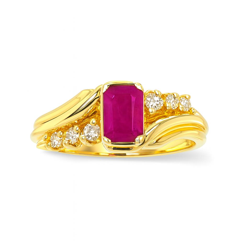 Ruby Emerald-Cut Birthstone Gold Ring